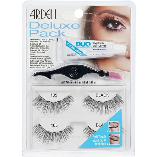 ARDELL Deluxe Pack Eyelashes 105 Black + DUO Adhesive + Applicator - Health & Beauty:Makeup:Eyes:Eyelash Extensions