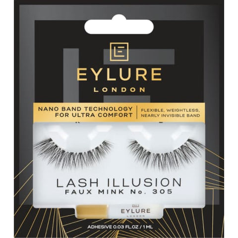 EYLURE Lash Illusion Faux Mink Strip Eyelashes + Adhesive No 305 false eye lash - Health & Beauty:Makeup:Eyes:Eyelash Extensions