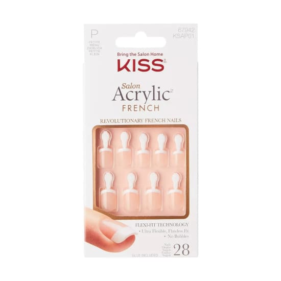 KISS Salon Acrylic French Nail Tips Short + Glue 7 days - Health & Beauty:Nail Care Manicure & Pedicure:Nail Art:Artificial Nail Tips