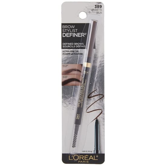 LOREAL Brow Stylist Ultra Fine Tip Brow Pencil BRUNETTE 389 spoolie waterproof - Health & Beauty:Makeup:Eyes:Eyebrow Liner & Definition