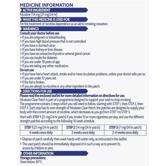 NICABATE Clear Patch Step 1 21mg 7patches nicotine quit stop smoking aid - Health & Beauty:Health Care:Smoking Cessation:Other Smoking