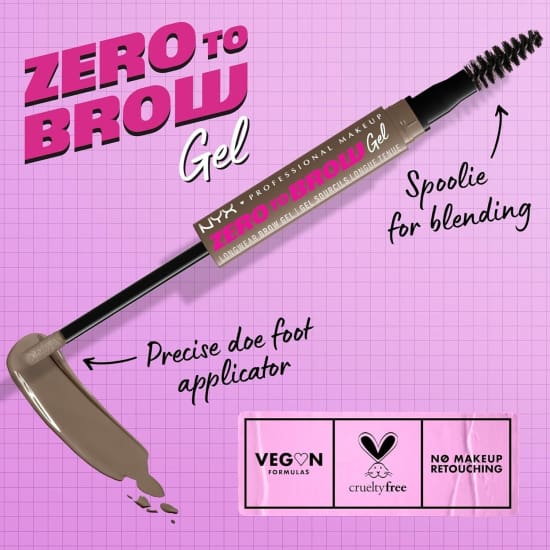 NYX Zero To Brow Gel ASH BROWN ZTBG05 eye eyebrow waterproof - Health & Beauty:Makeup:Eyes:Eyebrow Liner & Definition